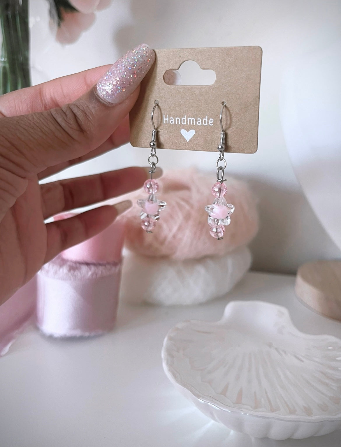 Pink star beaded earrings