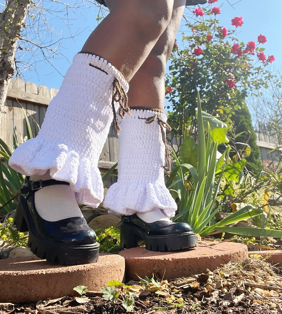 Velvet white leg warmers