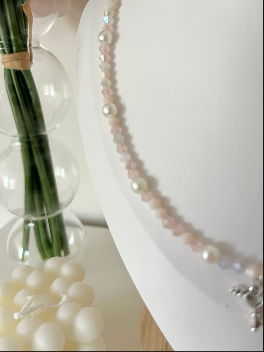 Pearl key charm necklace