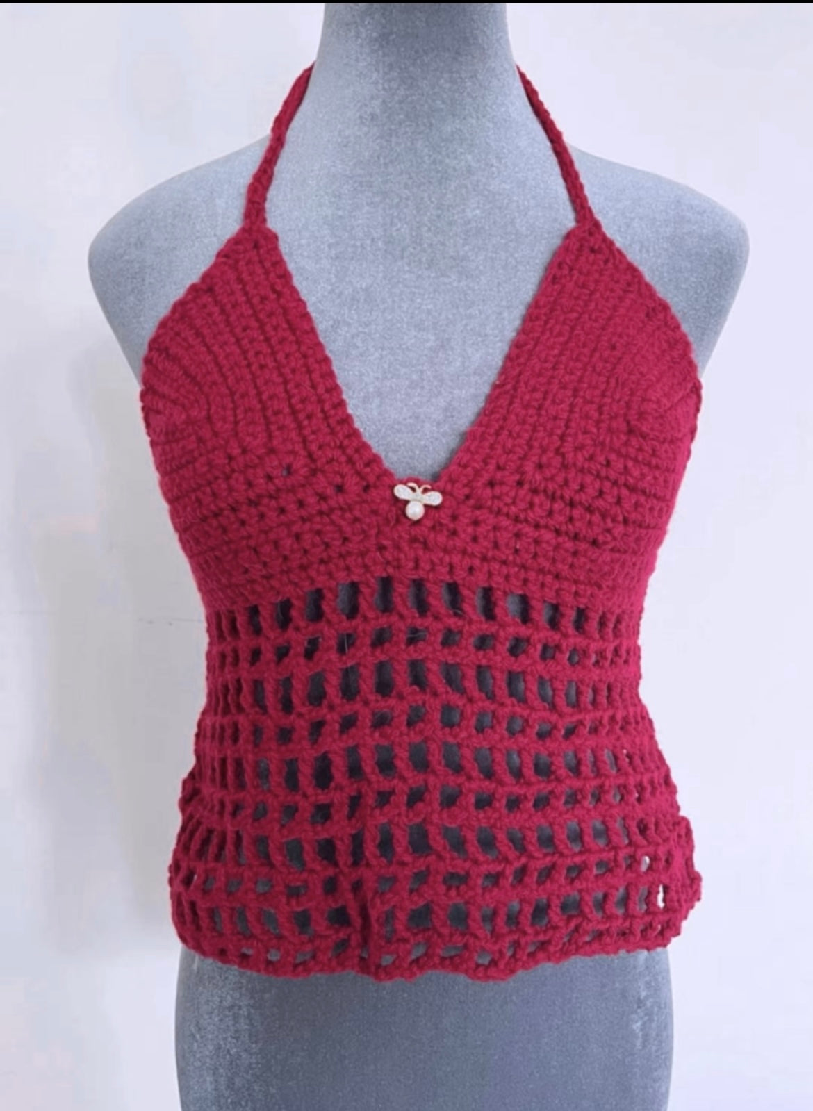 Red Lovie Bee Crochet Halter top