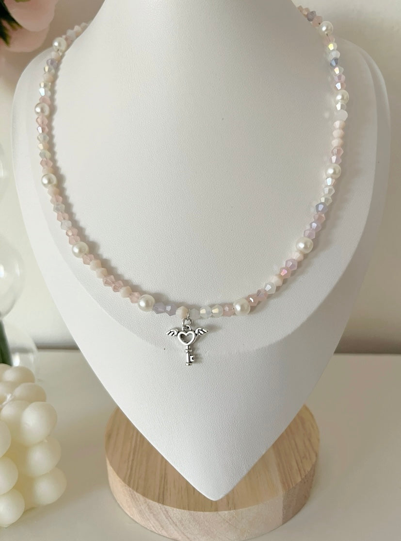 Pearl key charm necklace