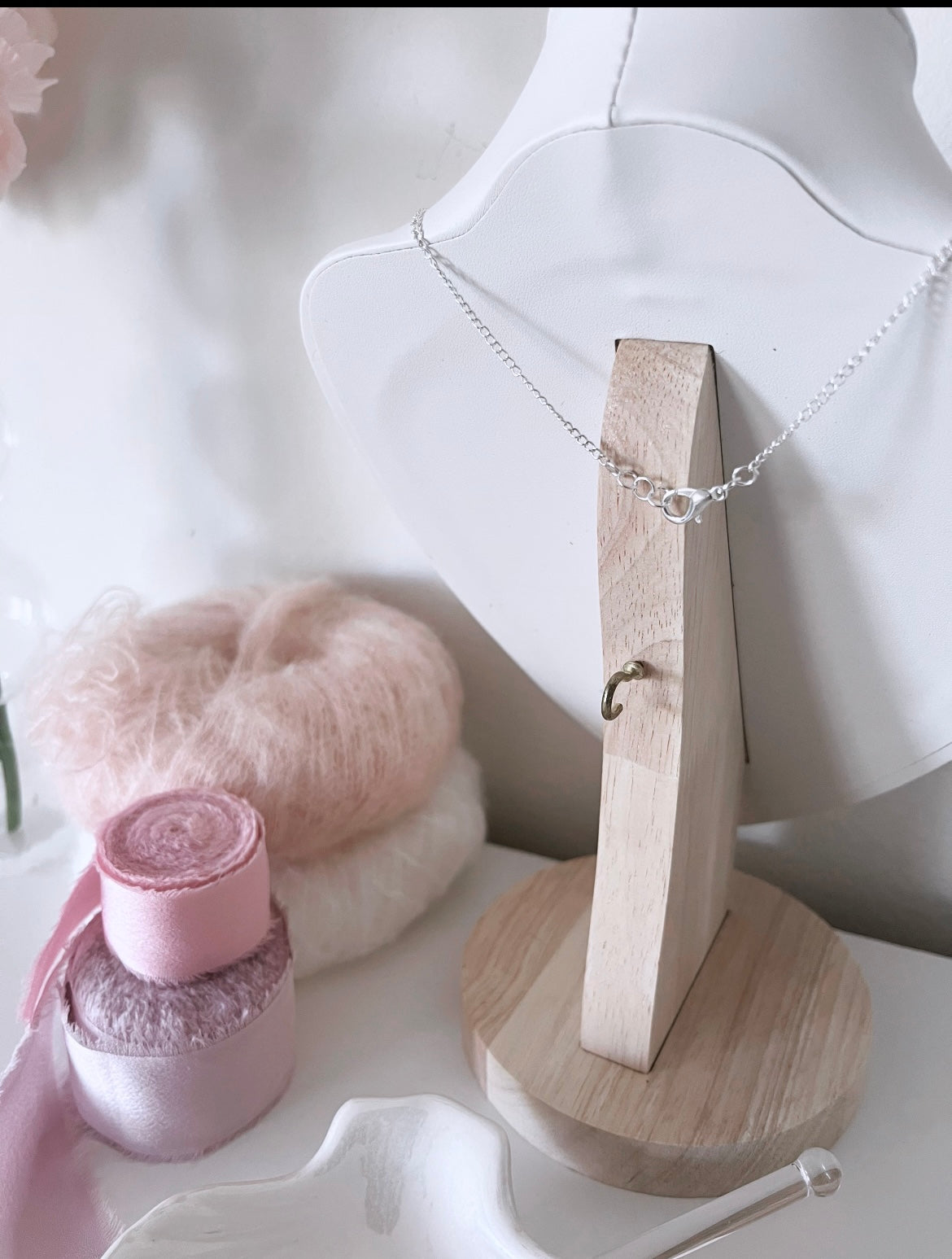 Silver pink heart chain necklace