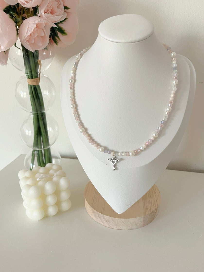 Pearl key charm necklace