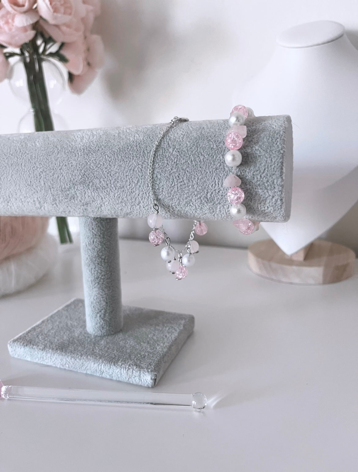 Rose Quartz beaded bracelets 2 pc set