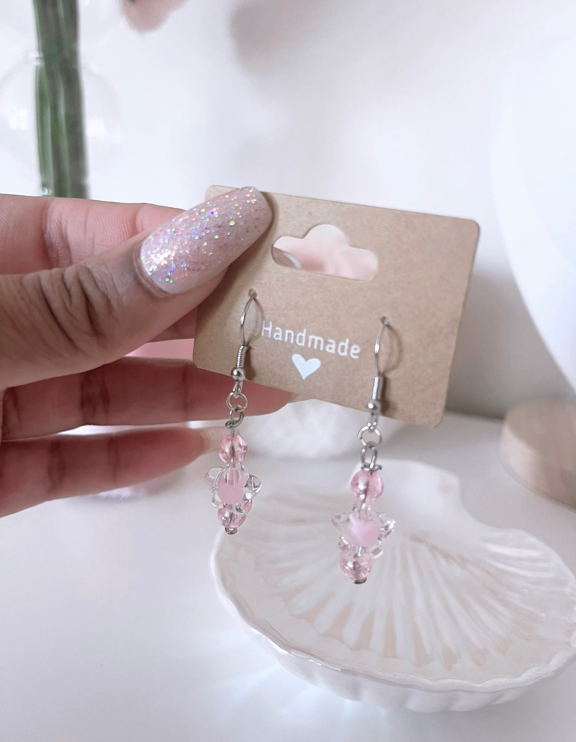 Pink star beaded earrings