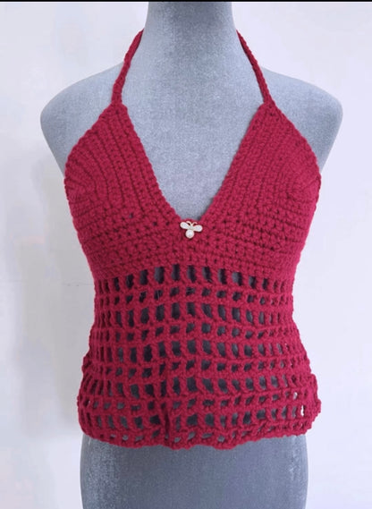 Red Lovie Bee Crochet Halter top