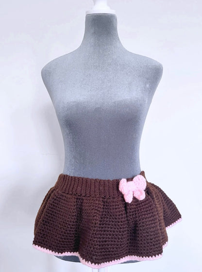 Crochet Dolly brown and pink Ultra mini skirt