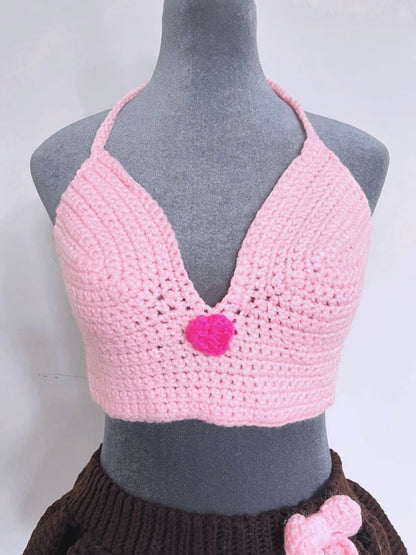 Baby Pink Heart Crochet Halter top