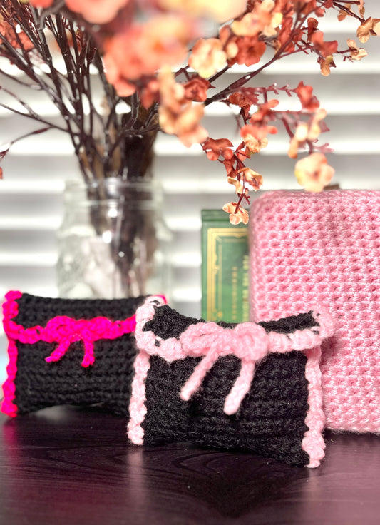 Black and Pink crochet bow pouches