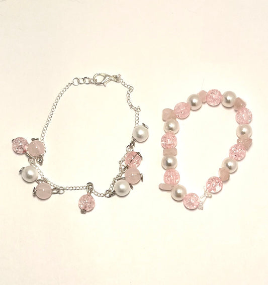 Rose Quartz beaded bracelets 2 pc set