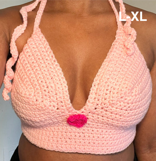 Baby Pink Heart Crochet Halter top