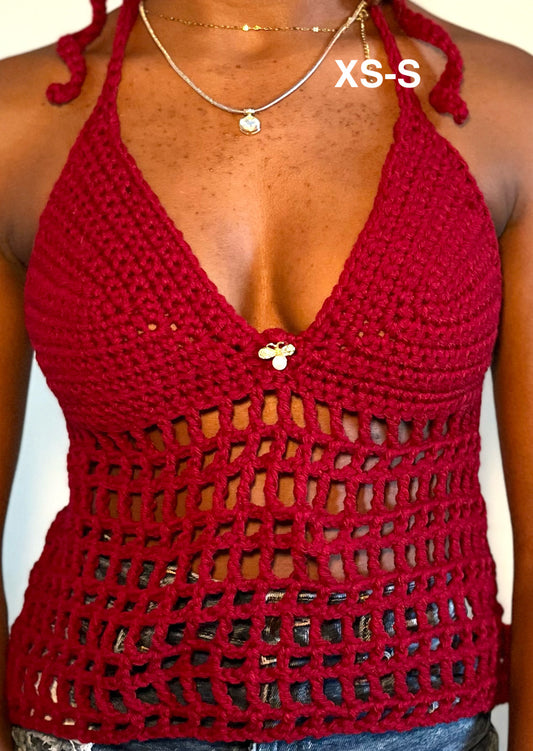 Red Lovie Bee Crochet Halter top