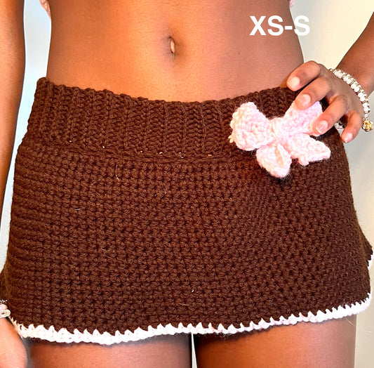 Crochet Dolly brown and pink Ultra mini skirt